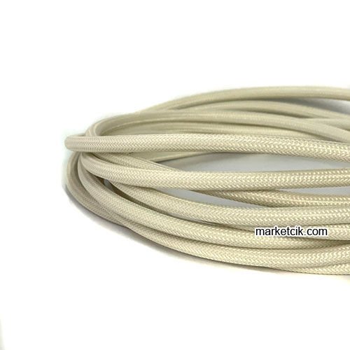 Marketcik 2x0,50mm Beyaz Renk Dekoratif Örgülü Kumaş Kablo, 1 Metre
