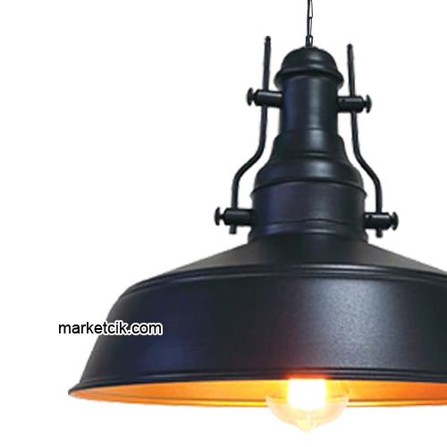 Marketcik RT55 Dekoratif Siyah Retro Sarkıt Avize, Tekli Modern Avize