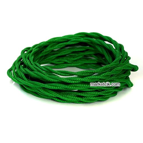 Marketcik 2x0,50mm Yeşil Renk Dekoratif Burgulu Kumaş Kablo, 1 Metre