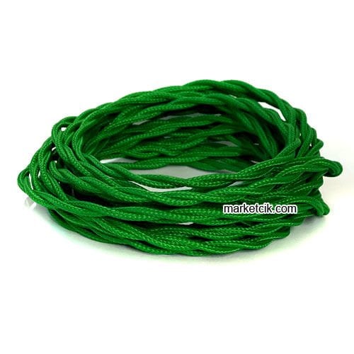 Marketcik 2x0,50mm Yeşil Renk Dekoratif Burgulu Kumaş Kablo, 1 Metre