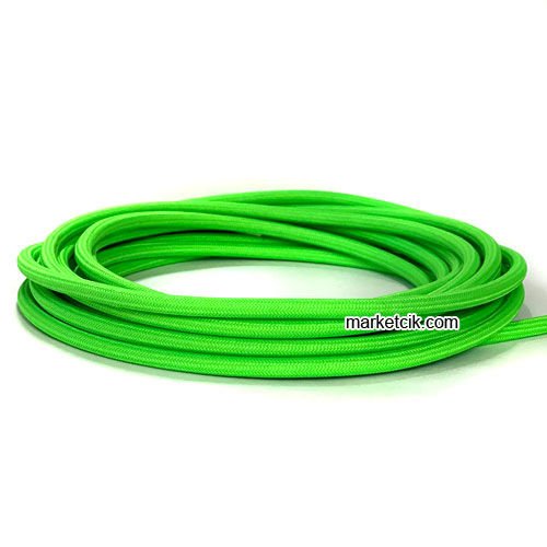 Marketcik 2x0,50mm Fosforlu Yeşil Renk Dekoratif Örgülü Kumaş Kablo, 1 Metre
