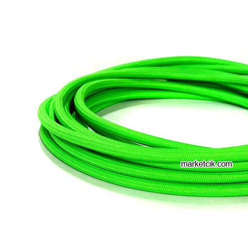 Marketcik 2x0,50mm Fosforlu Yeşil Renk Dekoratif Örgülü Kumaş Kablo, 1 Metre