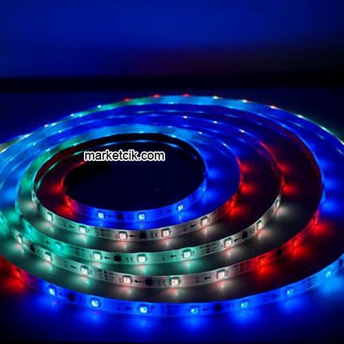 Marketcik Yapışkanlı 5 metre Dış Mekan Silikonlu Şerit Led RGB Renkli Işık
