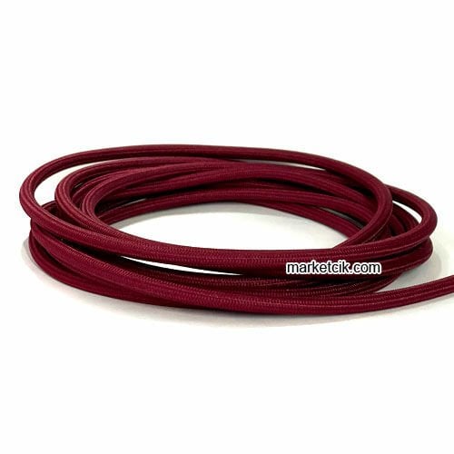 Marketcik 2x0,50mm Bordo Renk Dekoratif Örgülü Kumaş Kablo, 1 Metre