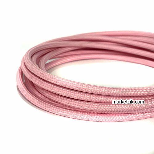 Marketcik 2x0,50mm Açık Pembe Renk Dekoratif Örgülü Kumaş Kablo, 1 Metre
