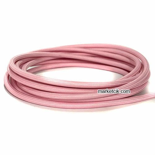 Marketcik 2x0,50mm Açık Pembe Renk Dekoratif Örgülü Kumaş Kablo, 1 Metre