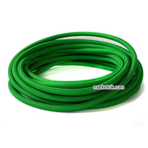 Marketcik 2x0,50mm Yeşil Renk Dekoratif Örgülü Kumaş Kablo, 1 Metre