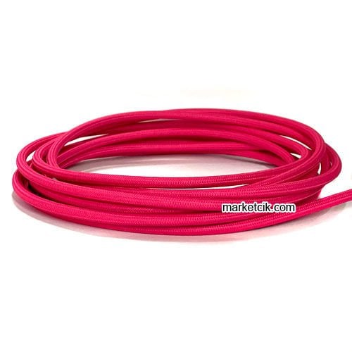 Marketcik 2x0,50mm Pembe Renk Dekoratif Örgülü Kumaş Kablo, 1 Metre
