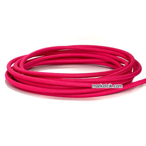 Marketcik 2x0,50mm Pembe Renk Dekoratif Örgülü Kumaş Kablo, 1 Metre