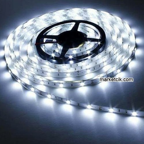 Marketcik Yapışkanlı 5 metre Dış Mekan Silikonlu Şerit Led Beyaz Işık