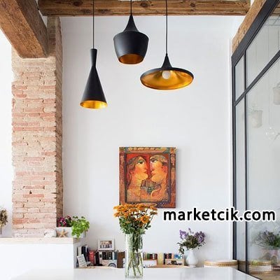 Marketcik 3lü Dekoratif Siyah Retro Sarkıt Avize, Tekli Modern Avize