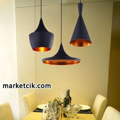 Marketcik 3lü Dekoratif Siyah Retro Sarkıt Avize, Tekli Modern Avize