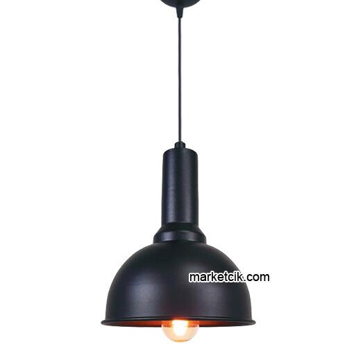 Marketcik RT77 Dekoratif Siyah Retro Sarkıt Avize, Tekli Modern Avize