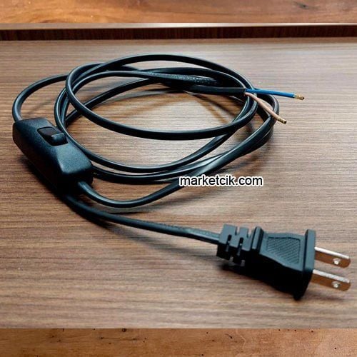 2 metre Amerikan Fişli Siyah Renk Aç Kapa Arapuar Anahtarlı Abajur Lambader Kablosu