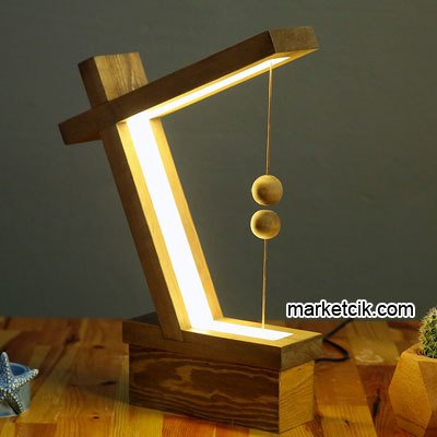 Marketcik Dekoratif Ahşap C Model Mıknatıslı Led Masa Lambası