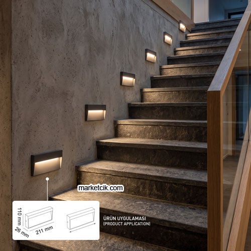 Marketcik Sıva Üstü IP65 Dış Mekan Antrasit Kasa Koridor Merdiven Led Aydınlatma Armatürü MR9937