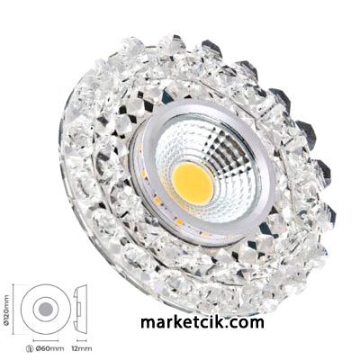 Ayaz Sıva Altı Dekoratif Kristal Cam Led Spot Armatür 3 Watt Beyaz-Günışığı Işık