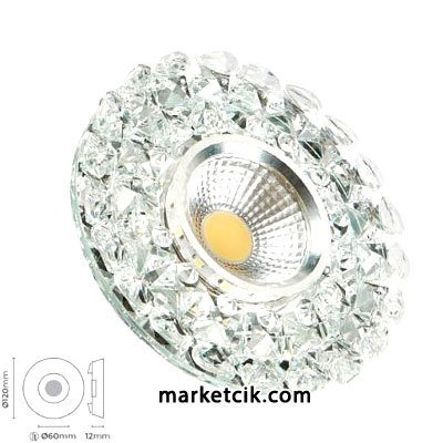 Ayaz Sıva Altı Dekoratif Kristal Cam Led Spot Armatür 3 Watt Beyaz-Günışığı Işık