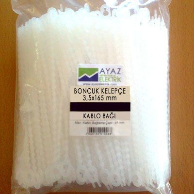 Marketcik Beyaz Boncuk Kelepçe Kablo Bağı 3,5x165 mm, 100 Adet