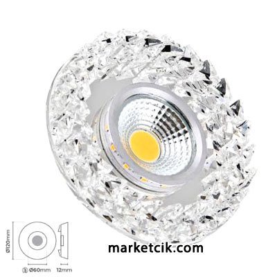 Ayaz Sıva Altı Dekoratif Kristal Cam Led Spot Armatür 3 Watt Beyaz-Günışığı Işık