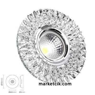Ayaz Sıva Altı Dekoratif Kristal Cam Led Spot Armatür 3 Watt Beyaz-Günışığı Işık
