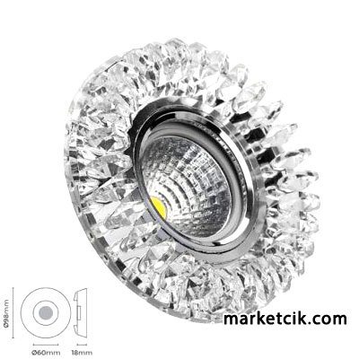 Ayaz Sıva Altı Dekoratif Kristal Cam  Led Spot Armatür 3 Watt Beyaz-Günışığı Işık