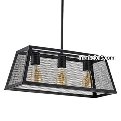 Cata CT-8313 Izgaralı Dekoratif Siyah Retro Sarkıt Avize, Üçlü Modern Avize