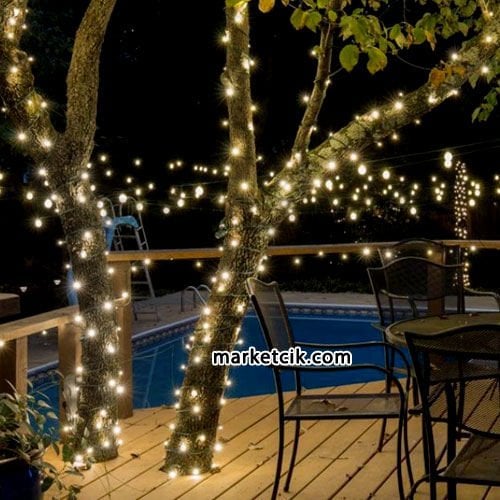 Marketcik 10 Metre Dış Mekan Ağaç Işıklandırma Sabit-Çakarlı Led Işık Beyaz Kablo
