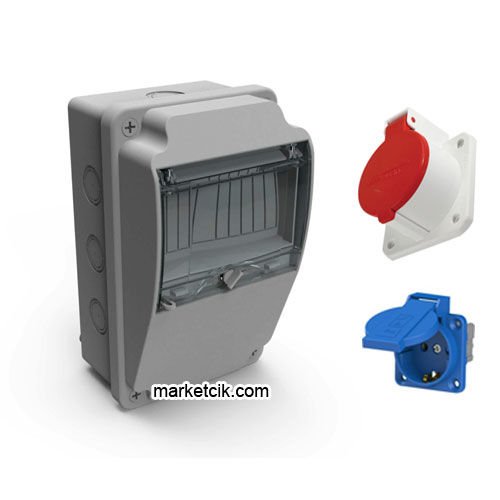 Mutlusan 138x226x127 mm Kombinasyon Kutusu 1Adet Monofaze Pano Priz+1Adet 3x16-25A Trifaze Makina Priz