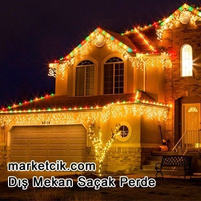 2x1 Metre Ledli Eklenebilir İç ve Dış Mekan Saçak Led Perde, Dekoratif Led Yılbaşı Aydınlatma, Sarı-Beyaz Işık