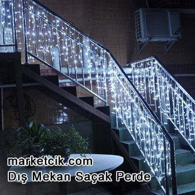 2x1 Metre Ledli Eklenebilir İç ve Dış Mekan Saçak Led Perde, Dekoratif Led Yılbaşı Aydınlatma, Sarı-Beyaz Işık