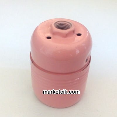 Marketcik Dekoratif E27 Pembe Metal Porselen Duy, Standart Avize Ampul Abajur Duyu
