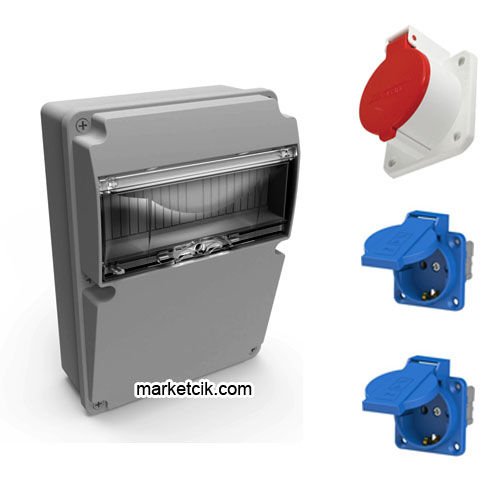 Mutlusan 225x311x132 mm Kombinasyon Kutusu 2Adet Monofaze Pano Priz+1Adet 3x16-25A Trifaze Makina Priz