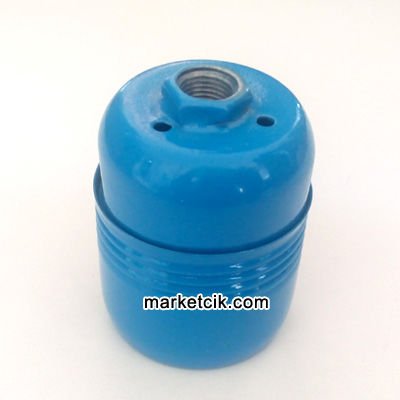 Marketcik Dekoratif E27 Mavi Metal Porselen Duy, Standart Avize Ampul Abajur Duyu