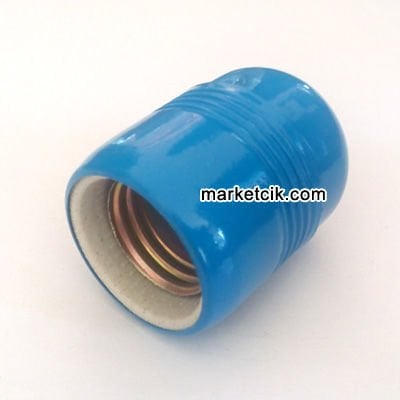 Marketcik Dekoratif E27 Mavi Metal Porselen Duy, Standart Avize Ampul Abajur Duyu