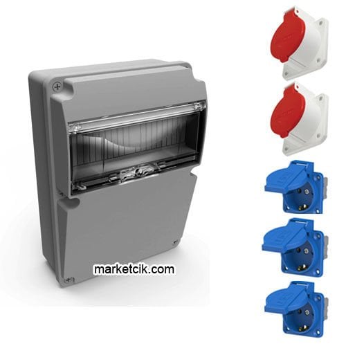 Mutlusan 225x311x132 mm Kombinasyon Kutusu 3Adet Monofaze Pano Priz+2Adet 3x16-25A Trifaze Makina Priz