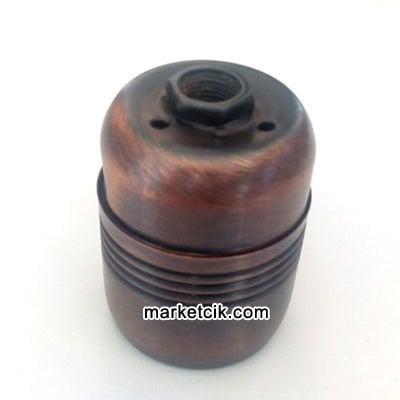 Marketcik Dekoratif E27 Bakır Eskitme Metal Porselen Duy, Standart Avize Ampul Abajur Duyu