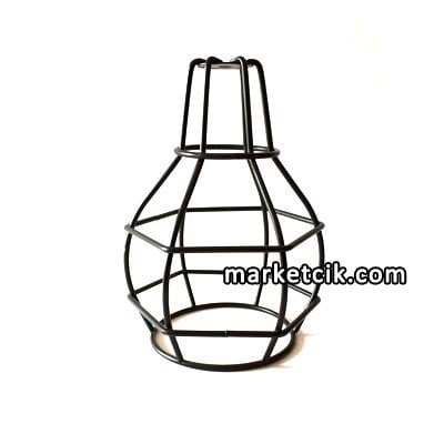 Dekoratif Rustik Ampuller İçin Tel Kafes Avize, Bomba Modeli, Siyah, Bakır, Eskitme Renk ve Boyanabilir Ham Demir