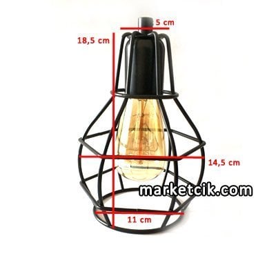 Dekoratif Rustik Ampuller İçin Tel Kafes Avize, Bomba Modeli, Siyah, Bakır, Eskitme Renk ve Boyanabilir Ham Demir