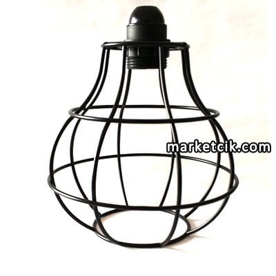 Dekoratif Rustik Ampuller İçin Tel Kafes Avize, Armut Model, Siyah, Bakır, Eskitme Renk ve Boyanabilir Ham Demir