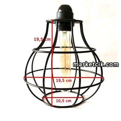 Dekoratif Rustik Ampuller İçin Tel Kafes Avize, Armut Model, Siyah, Bakır, Eskitme Renk ve Boyanabilir Ham Demir