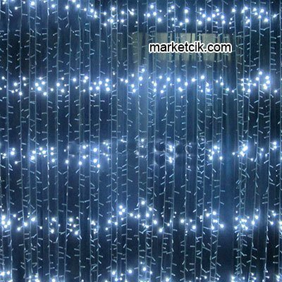 1x3 Metre İç Mekan Dijital Akar Led Perde, Dekoratif Led Yılbaşı Aydınlatma, Beyaz-Mavi Işık