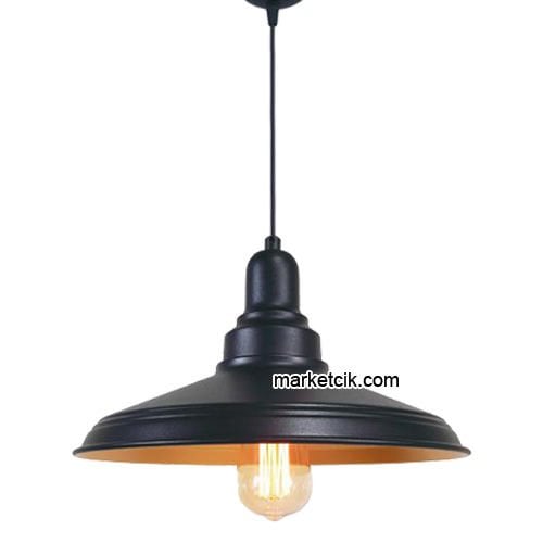 Marketcik RT80 Dekoratif Siyah Retro Sarkıt Avize, Tekli Modern Avize