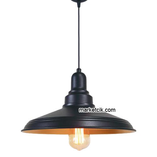 Marketcik RT80 Dekoratif Siyah Retro Sarkıt Avize, Tekli Modern Avize