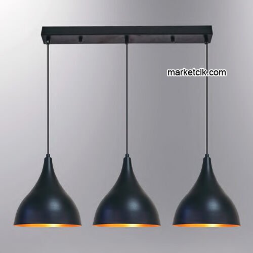 Marketcik SRL5 Dekoratif Siyah Üçlü Retro Modern Sarkıt Avize