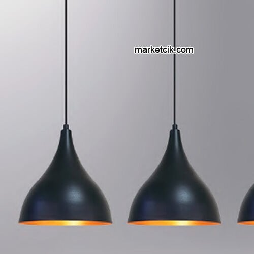 Marketcik SRL5 Dekoratif Siyah Üçlü Retro Modern Sarkıt Avize