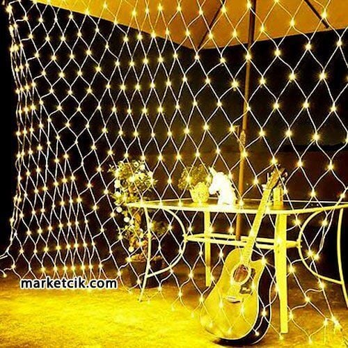 Marketcik Dış Mekan 3x2 Metre File Led Ağ Perde Sabit Işık, Yeşil Kablo