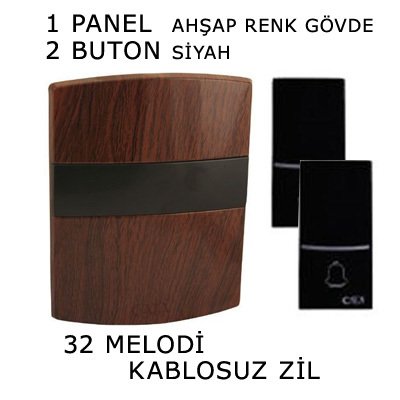 100 metre Etkili Ahşap Renk 32 Melodili Uzaktan Kumandalı Wireless Kablosuz Kapı Zili 1 Panel 2 Buton, STOK SORUNUZ