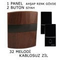 100 metre Etkili Ahşap Renk 32 Melodili Uzaktan Kumandalı Wireless Kablosuz Kapı Zili 1 Panel 2 Buton, STOK SORUNUZ