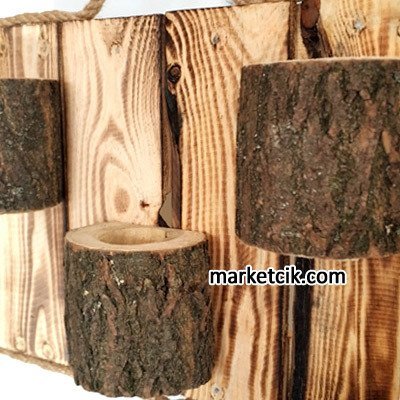 Dekoratif Halatlı Ahşap Ağaç Tealight Mumluk